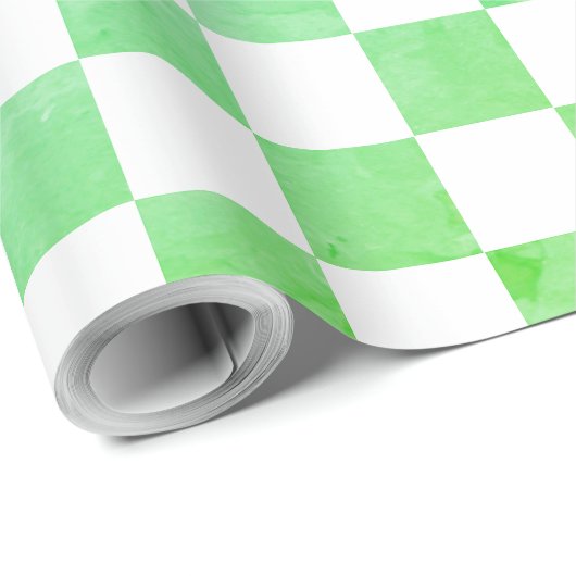 Antiek Stijl Wit Blauw en Groen Checkerboard Cadeaupapier (Rol Hoek)