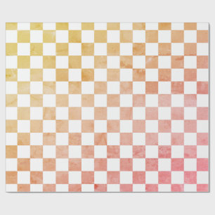 Antiek Stijl Wit Sinaasappel en Roze Checkerboard Cadeaupapier