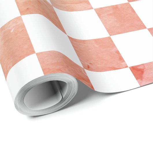 Antiek Stijl Wit Sinaasappel en Roze Checkerboard Cadeaupapier (Rol Hoek)