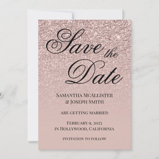Antiek Stof Roze Glitter Gradiënt Save The Date (Voorkant)