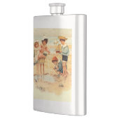 Antiek Strand Jongen Meisje Kinderen Fine Art Heupfles (Links)