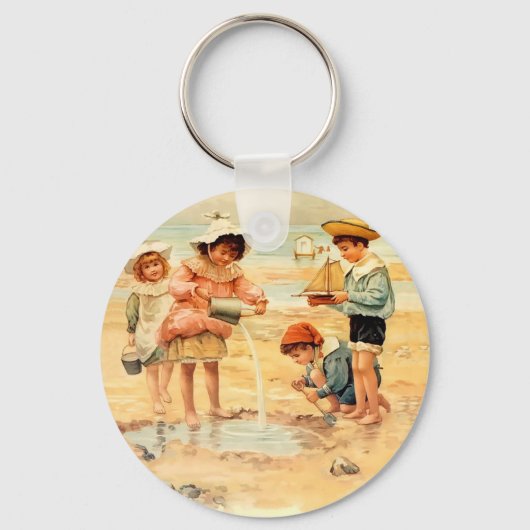 Antiek Strand Jongen Meisje Kinderen Fine Art Sleutelhanger (Voorkant)