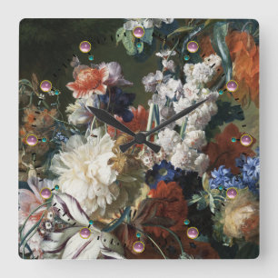 ANTIEK STROOMAFLORAAL, PINK RED ANEMONES WHITE FLO VIERKANTE KLOK