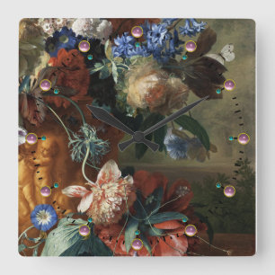 ANTIEK STROOMAFLORAAL, PINK RED ANEMONES WHITE FLO VIERKANTE KLOK