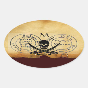 ANTIEK TALISMAN/PIRAAT TREASURE MAP OVALE STICKER