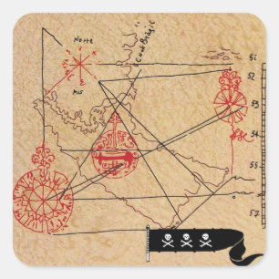 ANTIEK TALISMAN/PIRAAT TREASURE MAP VIERKANTE STICKER