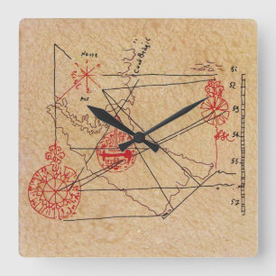 ANTIEK TALISMAN / PIRATEN BEHANDELEN MAP PARCHCHME VIERKANTE KLOK