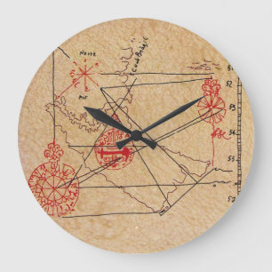 ANTIEK TALISMAN / PIRATEN BEHANDELING KAART PARCHM GROTE KLOK