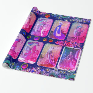 Antiek Tarots, Duitse gerechtskaarten, roze blauwe Cadeaupapier