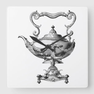 Antiek Tea Kettle Vierkante Klok