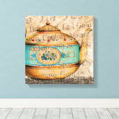 Antiek Tea Pot Canvas Afdruk (Insitu (Houten vloer))