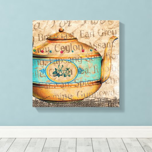 Antiek Tea Pot Canvas Afdruk (Insitu (Houten vloer))