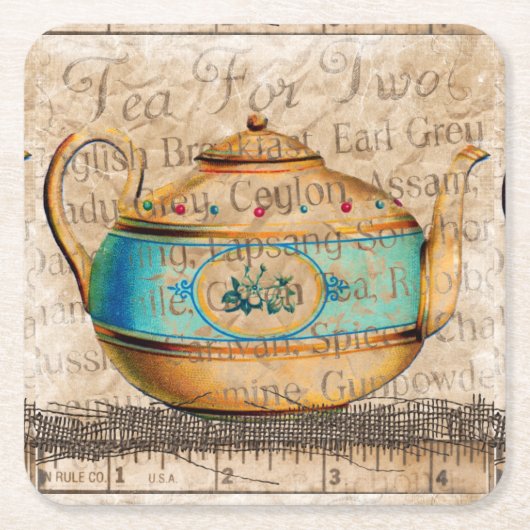 Antiek Tea Pot Vierkante Kartonnen Onderzetter (Voorkant)
