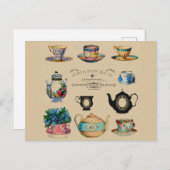  Antiek Teacup Floral Briefkaart (Voorkant / Achterkant)