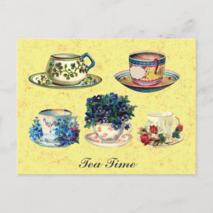  Antiek Teacup Tea Time Briefkaart