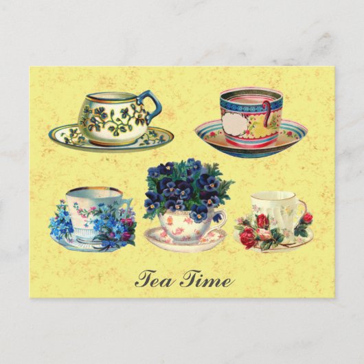  Antiek Teacup Tea Time Briefkaart (Voorkant)