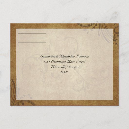 Antiek Teastain Swirl Bruiloft RSVP Antwoord Uitnodiging Briefkaart (Achterkant)