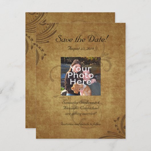 Antiek Teastain Swirl sparen de Datum Foto Save The Date (Voorkant / Achterkant)