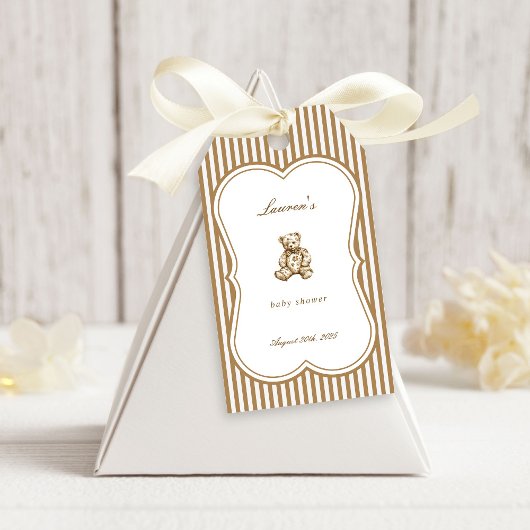 Antiek teddybeer Toile Baby shower Cadeaulabel
