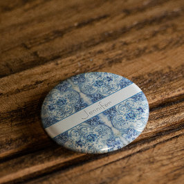 Antiek Tegels in Delfts Blauw, aanpasbaar Vierkante Button 5,1 Cm