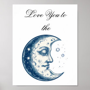 Antiek tekening van de maan poster