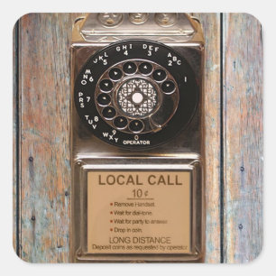 Antiek telefoontoestel met mobiele telefoon robuus vierkante sticker