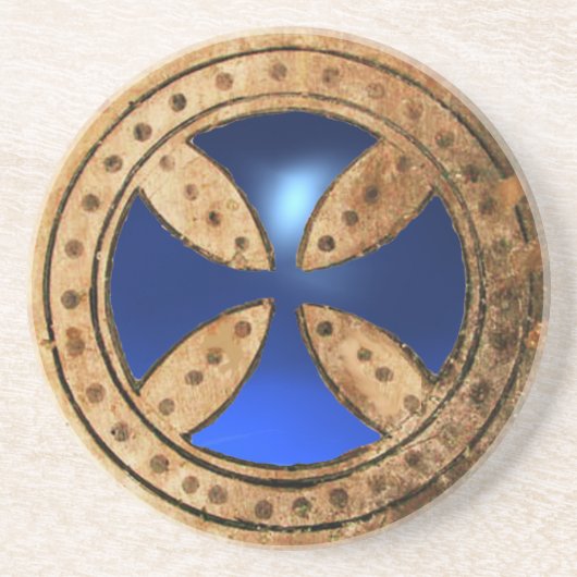 ANTIEK TEMPLAR CROSS Blue Sapphire Gem Zandsteen Onderzetter (Voorkant)