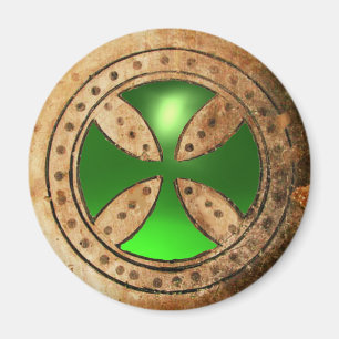 ANTIEK TEMPLAR CROSS Green Emerald Gem Magneet
