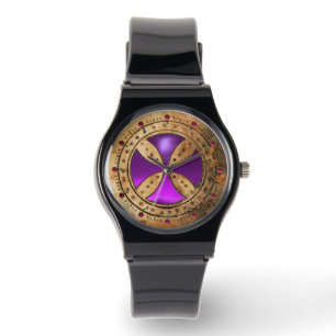 ANTIEK TEMPLAR CROSS Paars Amethyst Gem Horloge