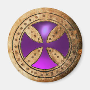 ANTIEK TEMPLAR CROSS Paars Amethyst Gem Magneet