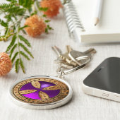 ANTIEK TEMPLAR CROSS Paars Amethyst Gem Sleutelhanger (Zijkant)