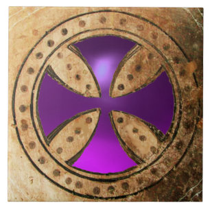 ANTIEK TEMPLAR CROSS Paars Amethyst Gem Tegeltje