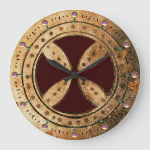 ANTIEK TEMPLAR CROSS Pink Amethyst Gemstenen Grote Klok