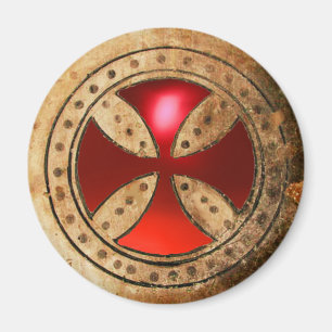 ANTIEK TEMPLAR CROSS Red Ruby Gem Magneet