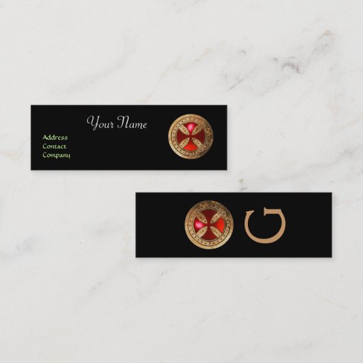 ANTIEK TEMPLAR CROSS Red Ruby Gem Mini Visitekaartje (Voorkant / Achterkant)