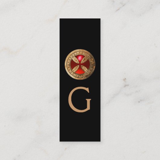 ANTIEK TEMPLAR CROSS Red Ruby Gem Mini Visitekaartje (Achterkant)