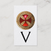ANTIEK TEMPLAR CROSS Red Ruby Gem Monogram Pearl Visitekaartje (Achterkant)