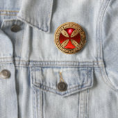 ANTIEK TEMPLAR CROSS Red Ruby Gem Ronde Button 5,7 Cm (In situ)