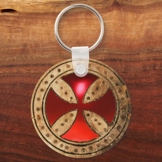 ANTIEK TEMPLAR CROSS Red Ruby Gem Sleutelhanger (Achterkant)