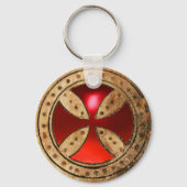 ANTIEK TEMPLAR CROSS Red Ruby Gem Sleutelhanger (Achterkant)
