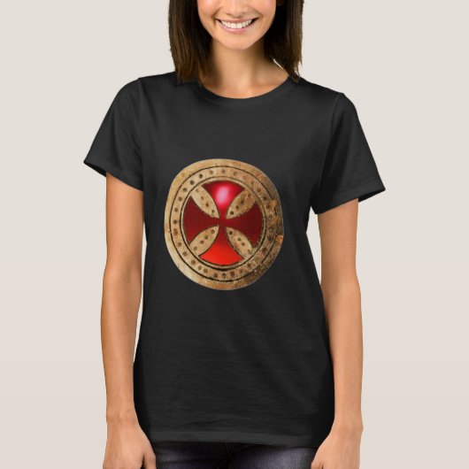 ANTIEK TEMPLAR CROSS Red Ruby Gem T-shirt (Voorkant)