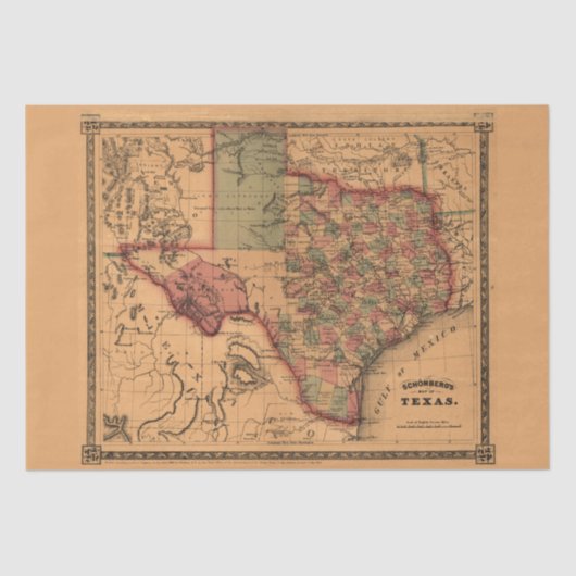 Antiek Texas Map #1 Tissuepapier (Voorkant)