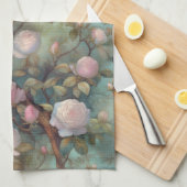 Antiek thee rozen op blauwgroen patroon theedoek (Quarter Fold)