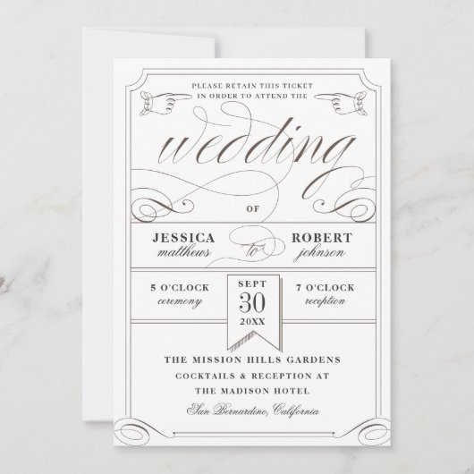 Antiek Ticket Oude Huwelijkskaart Kaart (Voorkant)