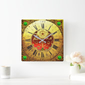 Antiek tijd, Shamrocks, Ruby Gemstone Gold Yellow Vierkante Klok (Huis)
