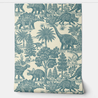 Antiek toile-patroon met dinosauriërs behang