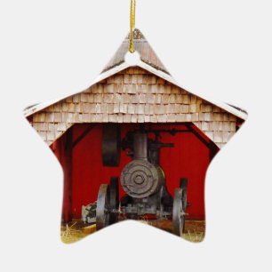 Antiek tracter met stoomaandrijving keramisch ornament