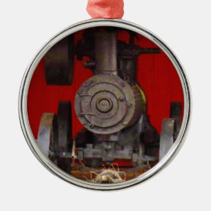 Antiek tracter met stoomaandrijving metalen ornament
