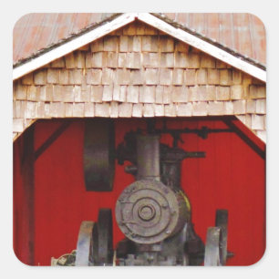 Antiek tracter met stoomaandrijving vierkante sticker