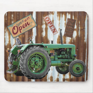 Antiek tractor gegolfde tin Muismat